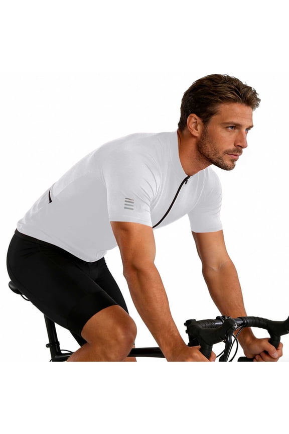 Mens Cycling Jersey Zip Up Short Sleeve Pocket Shirt with Reflective Strip Quick Dry Moisture-Wicking Fathers Gift