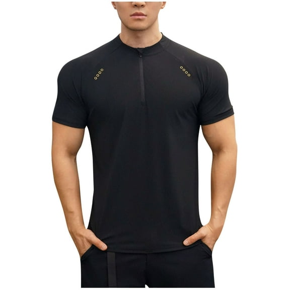 Mens Cycling Short Sleeve Bike Shirt 1/4 Zip Solid Color Series with Zipped Rear Pocket Black XXXL