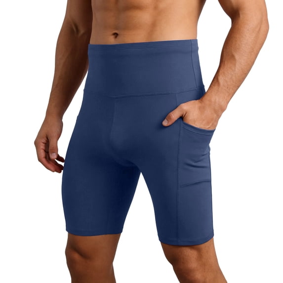 Mens Cycling Shorts No Padding Biking Shorts with Pockets Tummy Control Athletic Gym Workout Spandex Shorts Navy, Size XL