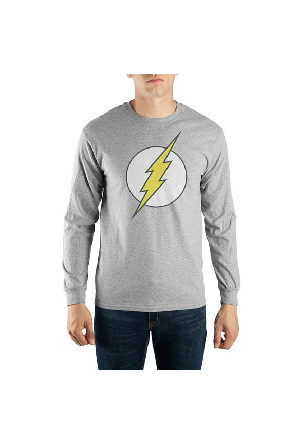 Mens DC Comic Book Flash Grey Long Sleeve Graphic Tee-M