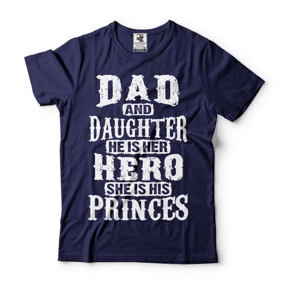 Mens Dad And Daughter Shirt Father Daughter Shirt He Is Her Hero And She is His Princess Shirt (4X-Large Navy Blue)