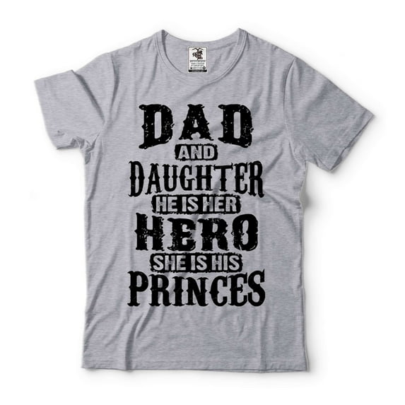 Mens Dad And Daughter Shirt Father Daughter Shirt He Is Her Hero And She is His Princess Shirt (Small Grey)