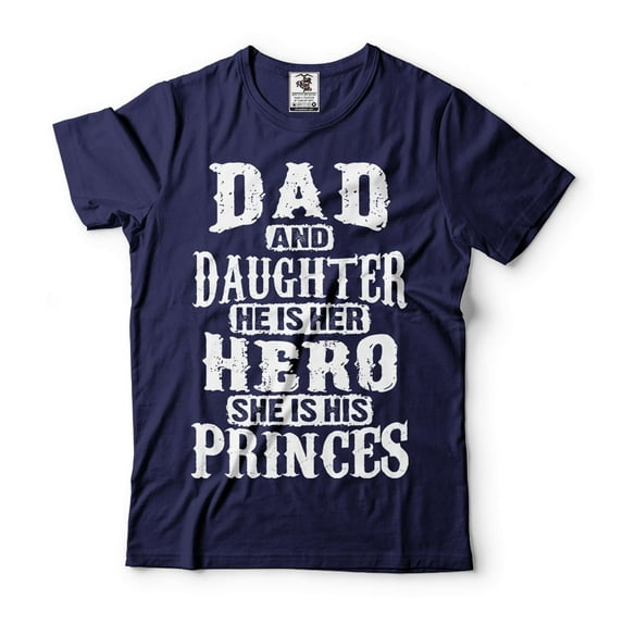 Mens Dad And Daughter Shirt Father Daughter Shirt He Is Her Hero And She is His Princess Shirt (X-Large Navy Blue)