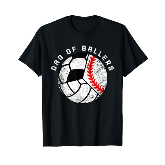 Mens Dad Of Ballers Funny Baseball Volleyball Soccer Dad Short Sleeve T-Shirt Black Tee