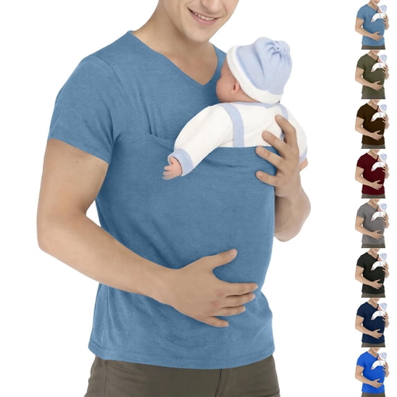 Mens Dad Shirts Baby Carrier Shirt Short Sleeve Skin to Skin New Dad Gifts T-Shirt with Pocket Black 2XL