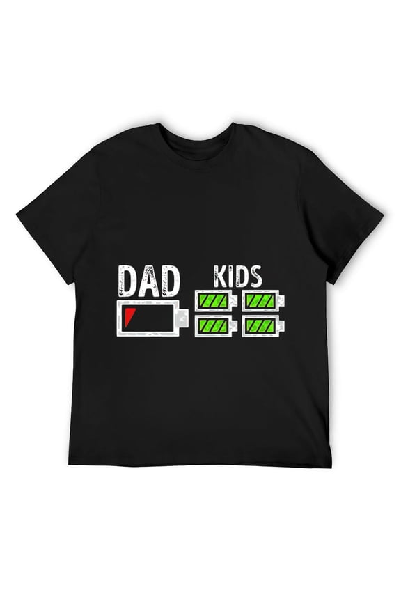 Mens Dad of Four Low Battery Funny Father of 4 Kids Dad T-Shirt Black 3X-Large