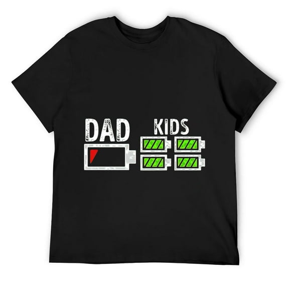 Mens Dad of Four Low Battery Funny Father of 4 Kids Dad T-Shirt Black Small