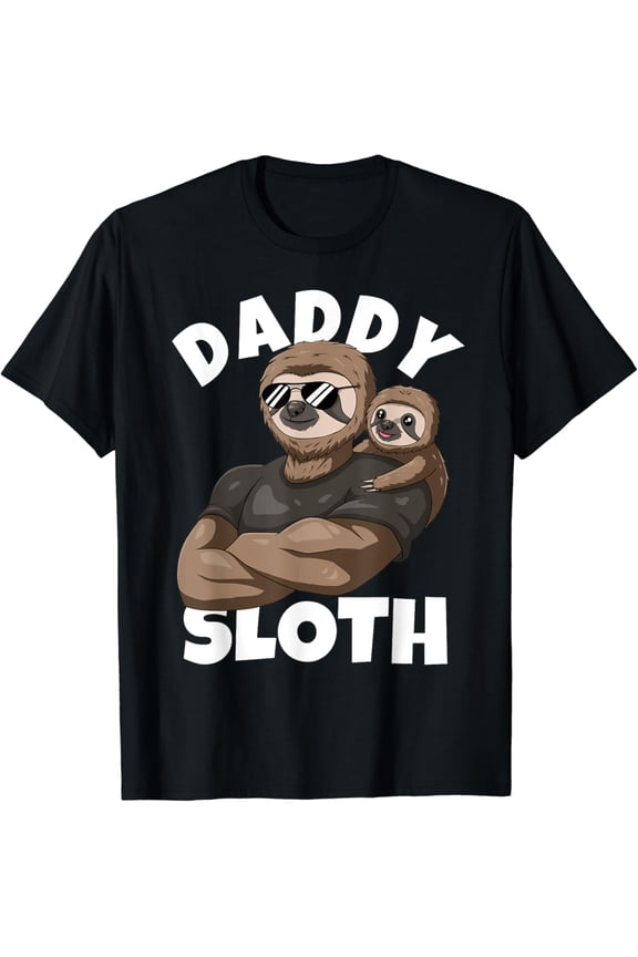 Mens Daddy Sloth With Sloth Dad And Baby Boy Sloth On T-Shirt