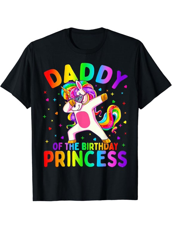 Mens Daddy of the Birthday Princess Girl Dabbing Unicorn Dad T-Shirt Vintage Tee -Birthday Gifts, Vintage Birthday Gift