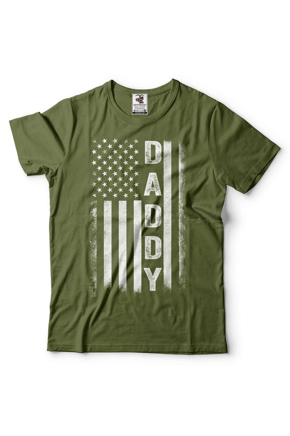 Mens Daddy shirt Daddy USA Flag Tee USA Patriotic Shirt Fathers Day Dad Shirt Father's Day Gifts (Large Military Green)