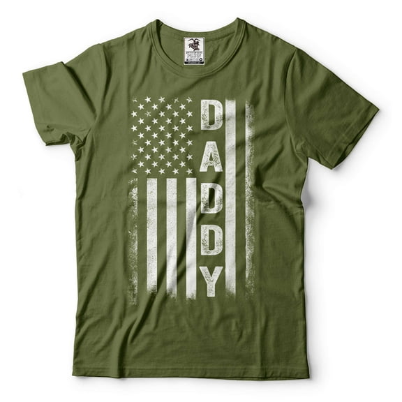 Mens Daddy shirt Daddy USA Flag Tee USA Patriotic Shirt Fathers Day Dad Shirt Father's Day Gifts (Medium Military Green)