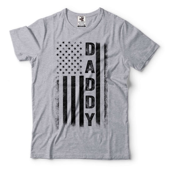 Mens Daddy shirt Daddy USA Flag Tee USA Patriotic Shirt Fathers Day Dad Shirt Father's Day Gifts (Small Grey)
