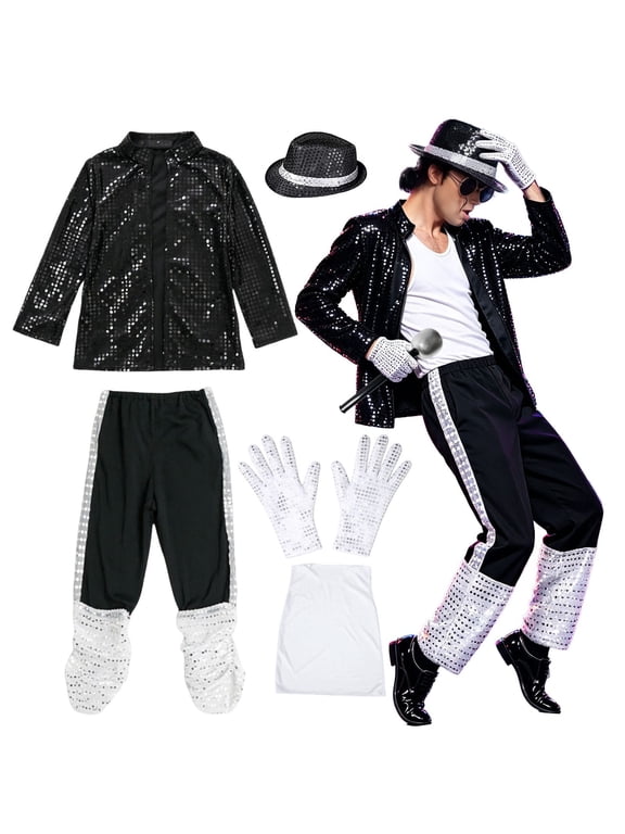 Mens Dance Star 𝗖ostume for Adult 80s 90s Glitter Pop Stage Party 𝗖osplay Men's Fashion