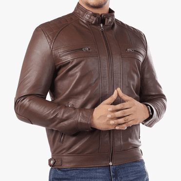 Mens Dark Brown Leather Jacket Motorcycle Slim Fit Biker Jacket
