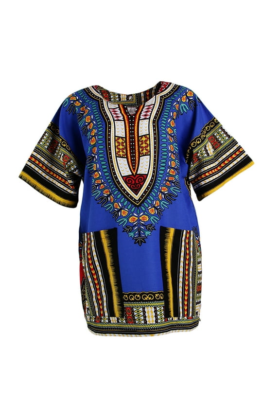 Mens Dashiki Colorful African Embroidery Print Tribal Clothing Poncho Blue
