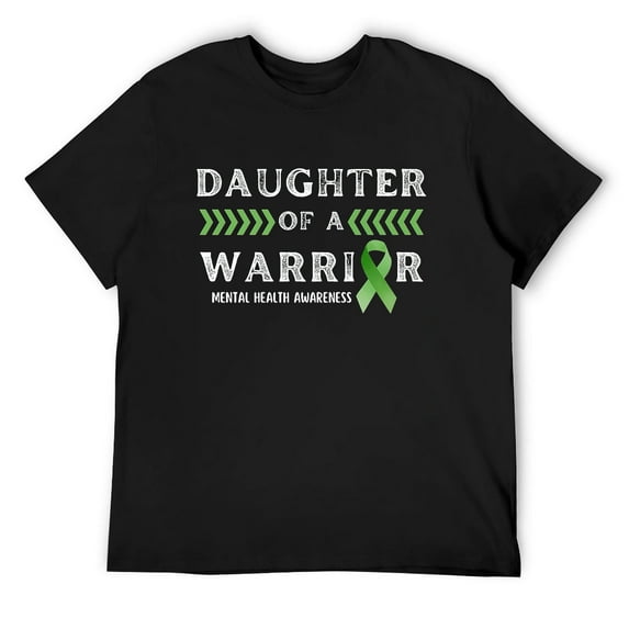 Mens Daughter of a Warrior Green Ribbon Mental Health Awareness T-Shirt Black Small