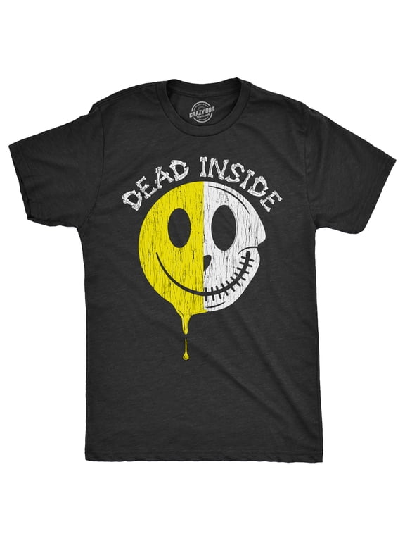 Mens Dead Inside T Shirt Funny Creepy Skeleton Smile Face Joke Tee for Guys Graphic Tees
