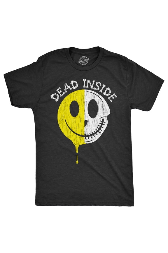 Mens Dead Inside T Shirt Funny Creepy Skeleton Smile Face Joke Tee for Guys Graphic Tees