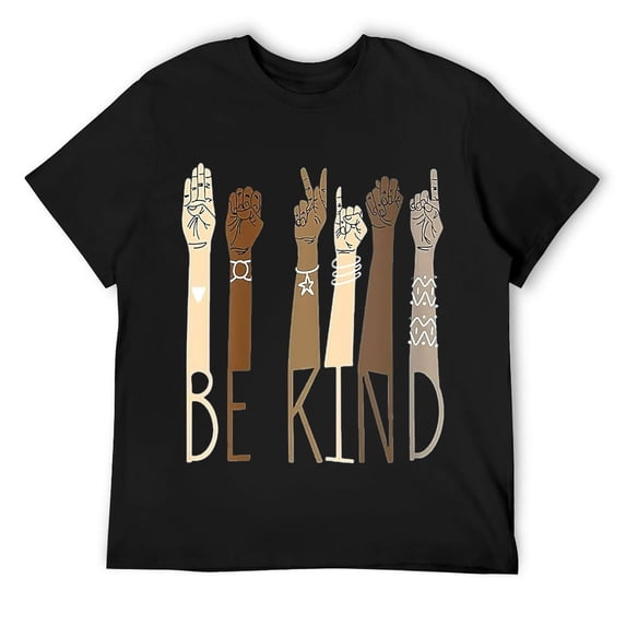 Mens Deaf Be Kind Sign Language Hand Talking Teachers Interpreter T-Shirt Black 4XL