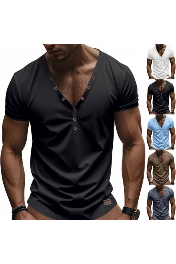 Mens Deep V Neck T Shirts Short Sleeve Casual Tees 2026 Summer Breathable Athletic Basic Tops Slim Fit For Workout Black M