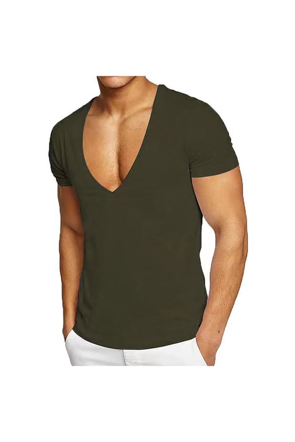 Mens Deep V Neck T Shirts Short Sleeve Moisture-Wicking Tees Tops Casual Solid Color Stretchy Slim Pullover Breathable Athletic Workout Tshirts Shirt