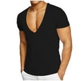 thumbnail image 1 of Mens Deep V Neck T-shirts Short Sleeve Tops Moisture Wicking Workout Slim Fit Tee Low Cut Classic Clothes, 1 of 5