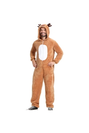 Mens Deer Graphic Coveralls Pajamas PJ Unitard for Man Flannel Vacation Christmas Casual Cardigan Plain Fall Winter Overalls 2026