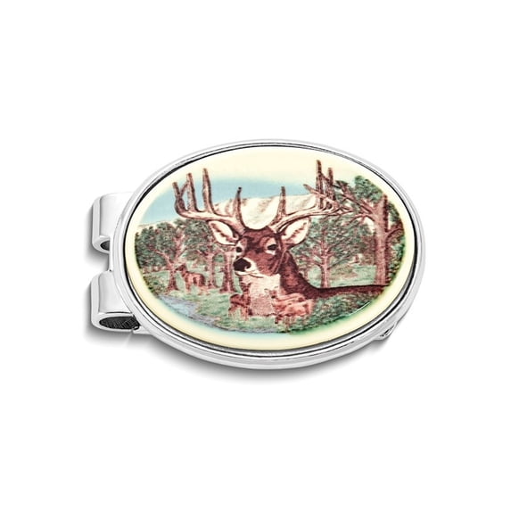 Gem & Harmony Mens Deer Portrait Oval Money Clip for Men