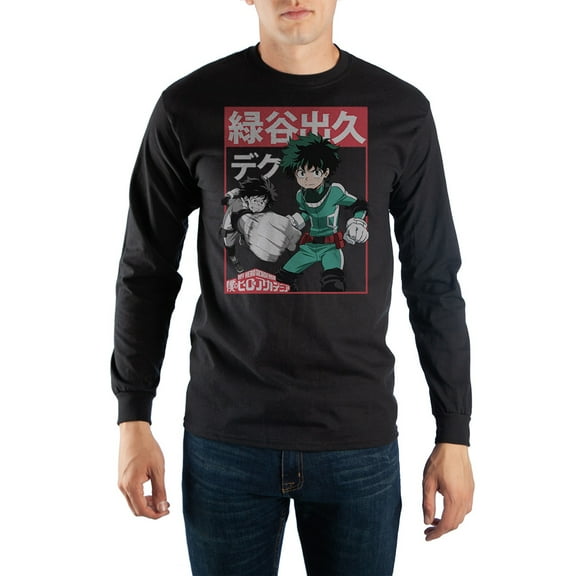 Mens Deku & All Might My Hero Academia Black Long Sleeve Graphic Tee-XL