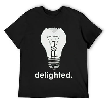 Mens Delighted T Shirt Funny Broken Smashed Light Bulb Joke Tee for Guys Black