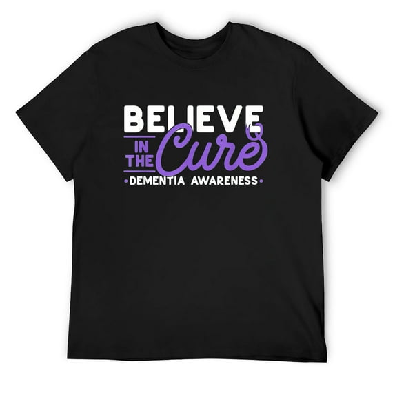 Mens Dementia Believe Alzheimer's Awareness Purple Ribbon Month T-Shirt Black Small