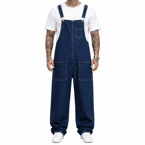 Mens Denim Bib Overalls Loose Fit Workwear Carpenter Jeans with Adjustable Straps Vintage Washed Utility Overalls Relaxed Straight Leg Casual Jumpsuit for Men