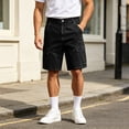 thumbnail image 1 of Mens Denim Cargo Shorts Button Zipper Various Pockets Straight Leg 5 Inch Inseam, 1 of 9