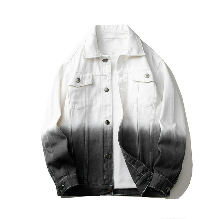 Half white half black jean jacket hot sale