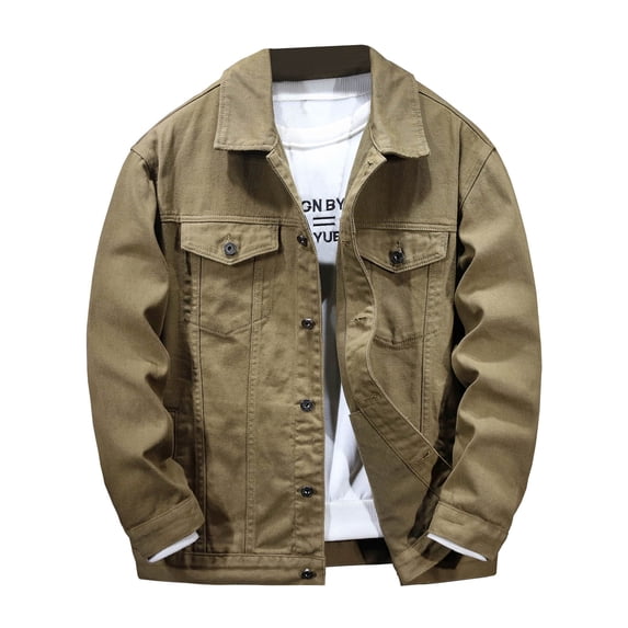 Mens Denim Jacket Lapel Button Up Cardigan with Pockets Jacket Denim Mid Weight Casual Workwear Jacket