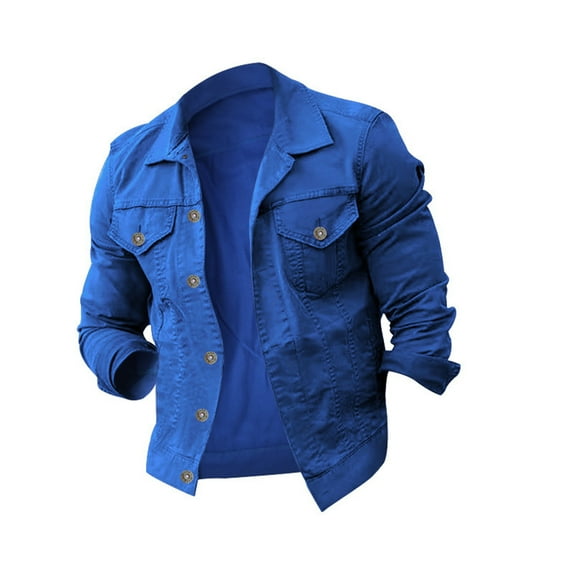 Mens Denim Jacket Qiggri Men's Lapel Slimfit Solid Color Pocket Button Long Sleeve Jacket