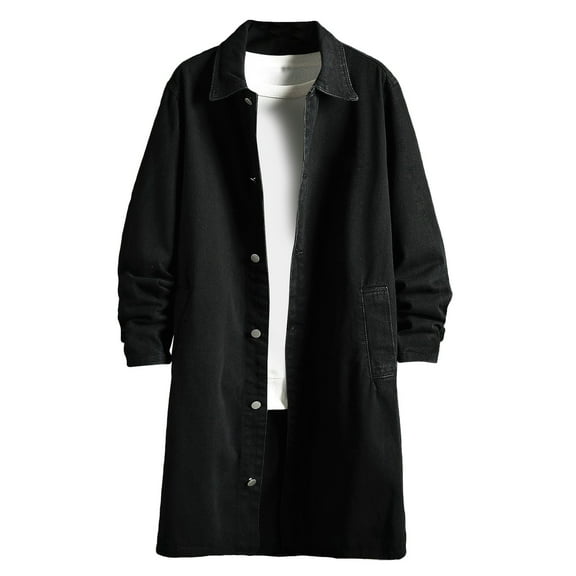 Mens Denim Jacket Qiggri Men's Solid Color Casual Lapel Collar Long Sleeved Button Denim Jacket