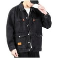 thumbnail image 1 of Mens Denim Jacket Qiggri Men's Solid Color Casual Lapel Collar Long Sleeved Button Denim Jacket, 1 of 8