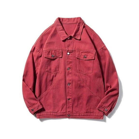 Mens Denim Jacket Qiggri Men's Solid Color Casual Lapel Collar Long Sleeved Button Denim Jacket