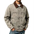 thumbnail image 1 of Mens Denim Jacket Vintage Washed Button Down Coat Barn Jackets Acid Wash Jean Jacket Coffee S, 1 of 9