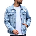 thumbnail image 1 of Mens Denim Jacket, Washed Ripped Distressed Stretch Slim Fit Casual Trucker Biker Jeans Jacket for Men, 1 of 8
