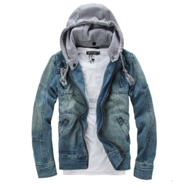 Mens Denim Jacket with Removable Hood