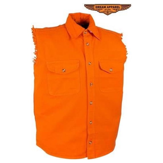 Mens Denim Orange Sleeveless Shirt - Medium