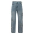 thumbnail image 1 of Mens Denim Pants Fashion High Street Washed Old Loose Fashion Mens Jeans Relaxed Fit,Blue,S, 1 of 8