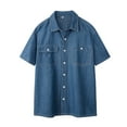 thumbnail image 1 of Mens Denim Shirt Short Sleeve Jean Work Shirts Summer Casual Regular Fit Button Down Shirts with Pockets, 1 of 8