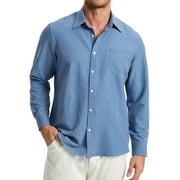 Mens Denim Shirt Western Cowboy Shirts Work Button up Long Sleeve Fall Casual Shirts Sky Blue L