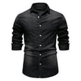 thumbnail image 1 of Mens Denim Shirts Fall Distressed Long Sleeve Collared Work Jean Jackets Slim Fit Work Office Tops With Pockets, 1 of 8