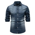 thumbnail image 1 of Mens Denim Shirts Fall Distressed Long Sleeve Collared Work Jean Jackets Slim Fit Work Office Tops With Pockets, 1 of 7
