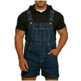 thumbnail image 1 of Mens Denim Shorts Bib Overall Jean Romper Distressed Washed Baggy Walkshort Adjustable Strap Hip Hop Jumpsuit, 1 of 1