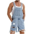 thumbnail image 1 of Mens Denim Shorts Bib Overall Ripped Jean Romper Casual Loose Fit Workwear Adjustable Straps Summer Jumpsuit with Pockets, 1 of 5